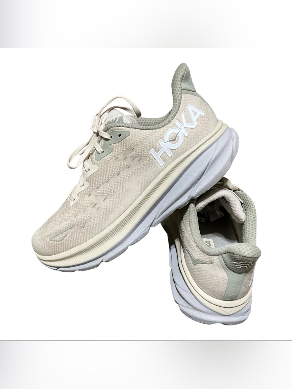Hoka Women's Cream and Light Green Neutral-Run Sneakers